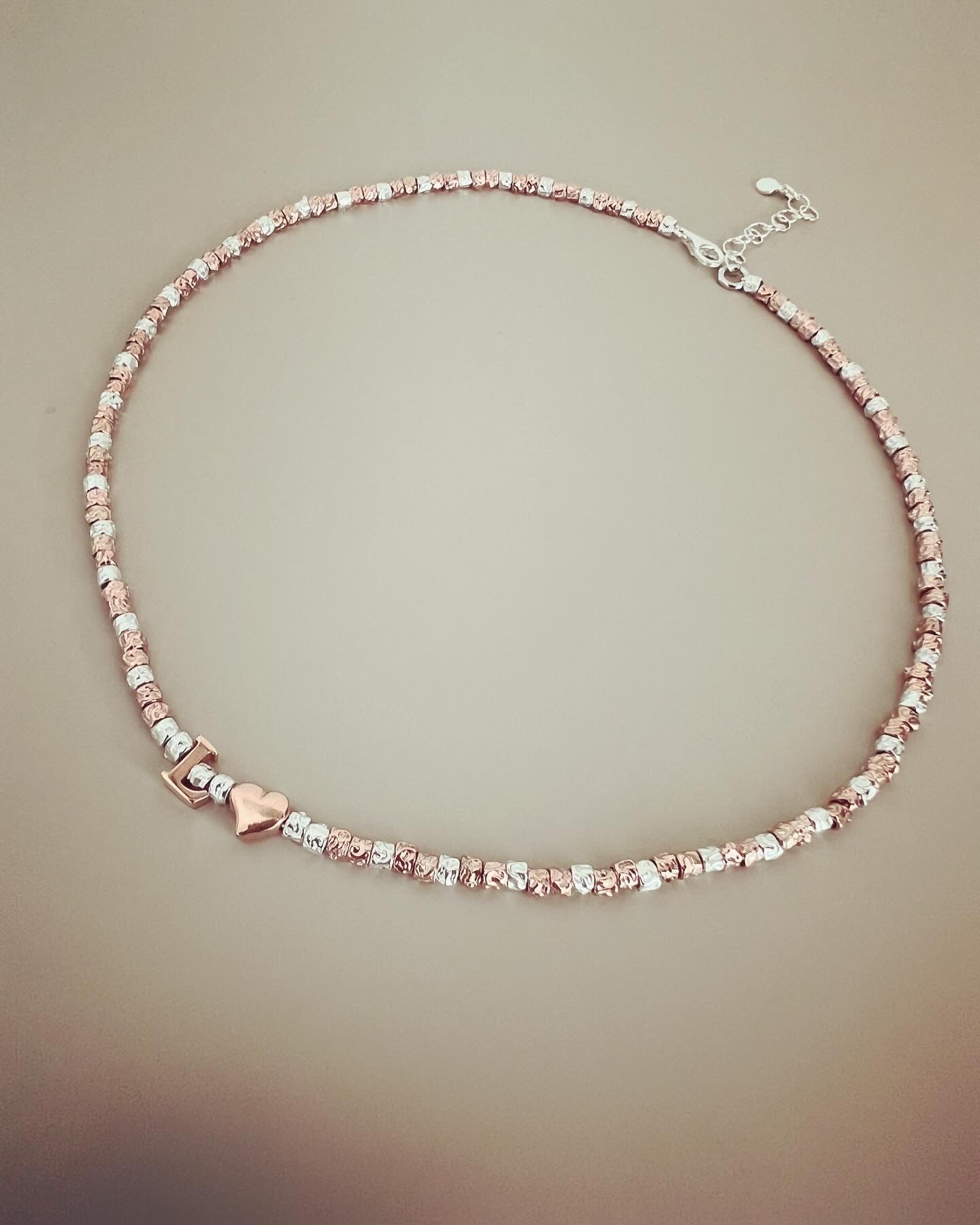 Collana pepite bicolore con iniziale e stellina o cuore