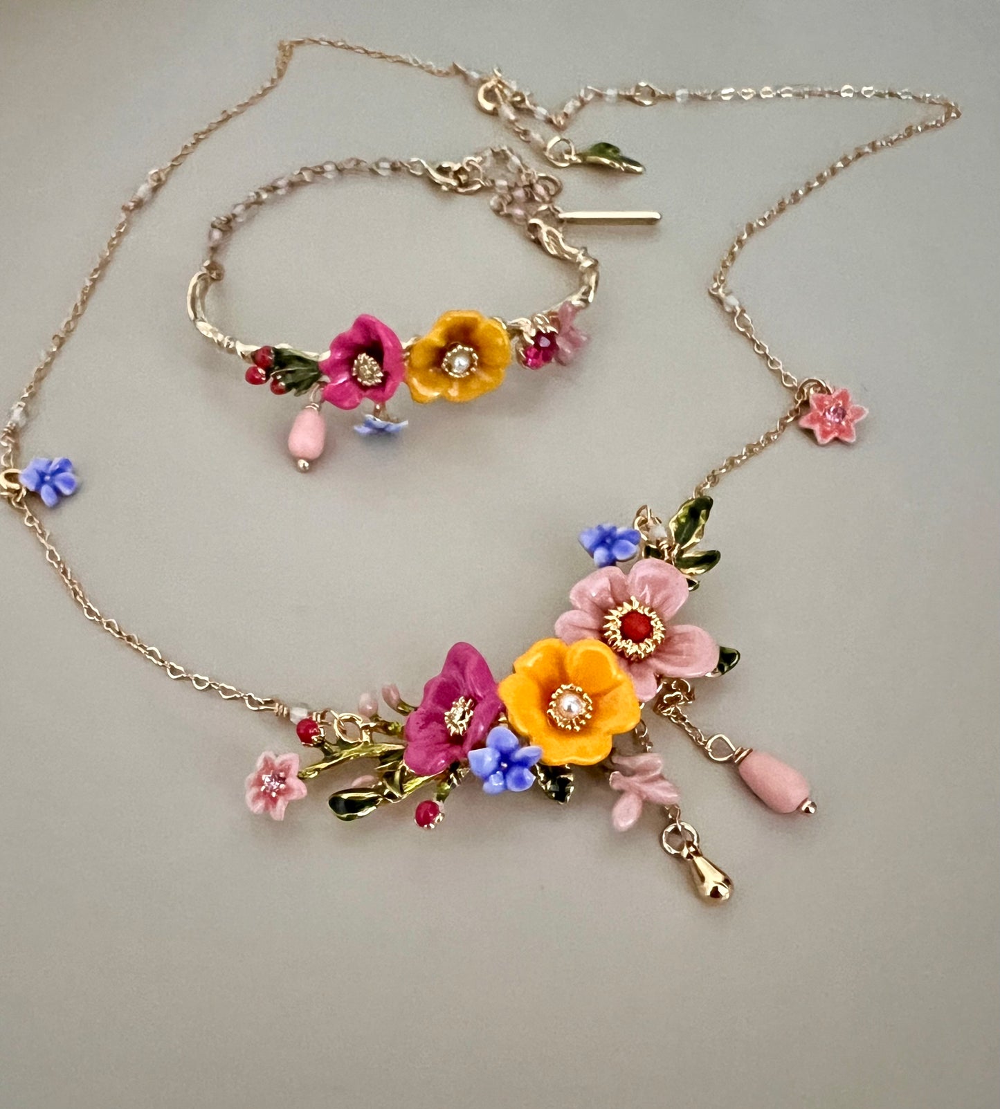 Collana fiori gialli e rosa - Filigrane & co