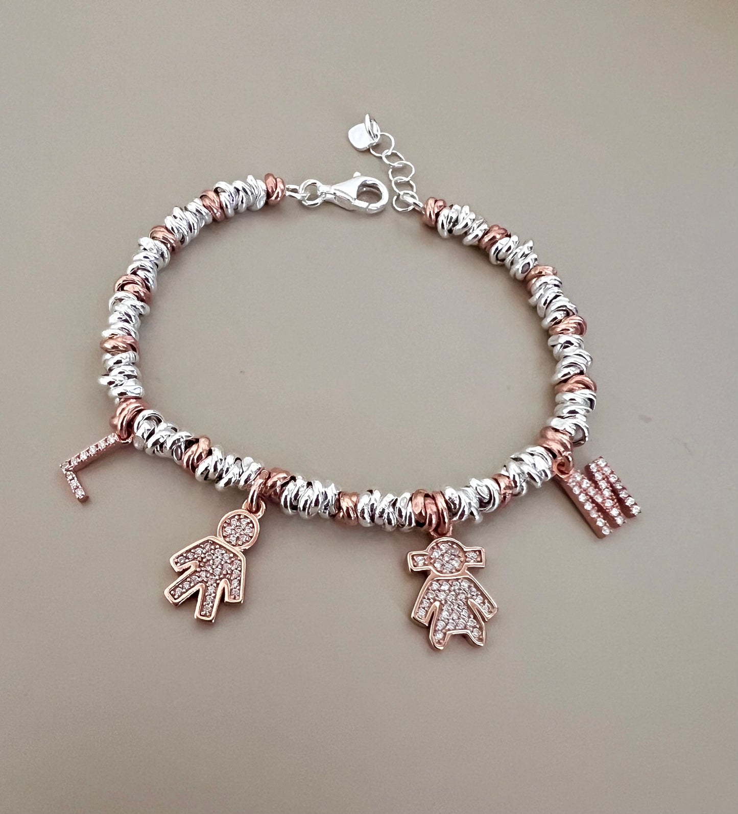 Bracciale 2 bimbi argento e zirconi con iniziali