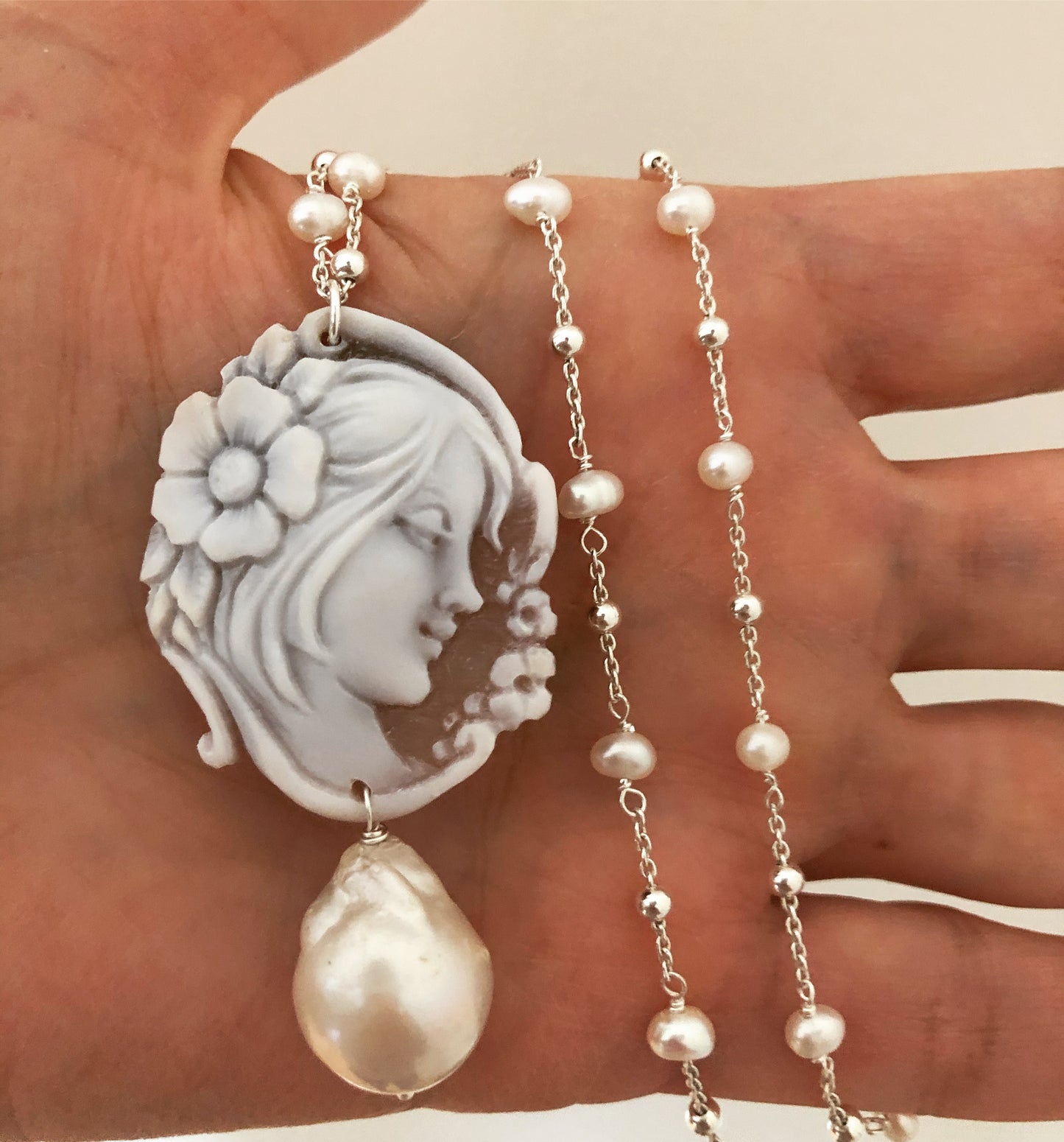 Collana argento perle e cammeo - Filigrane & co