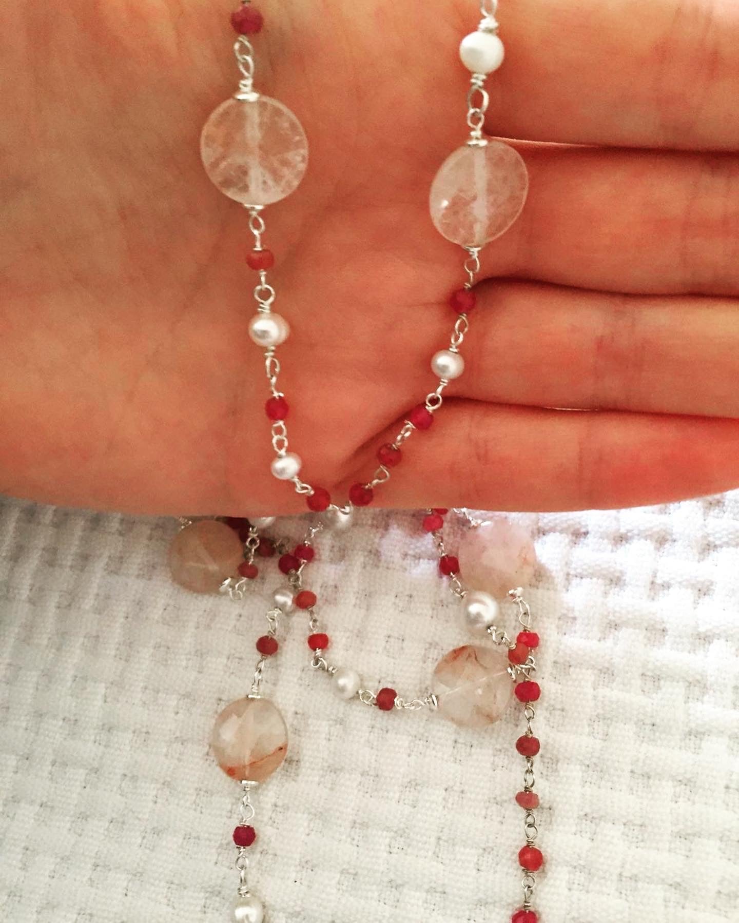 Collana lunga rosario rosa - Filigrane & co