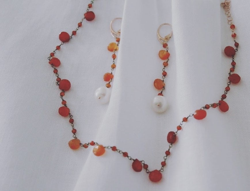 Orecchini argento corniola e perle - Filigrane & co