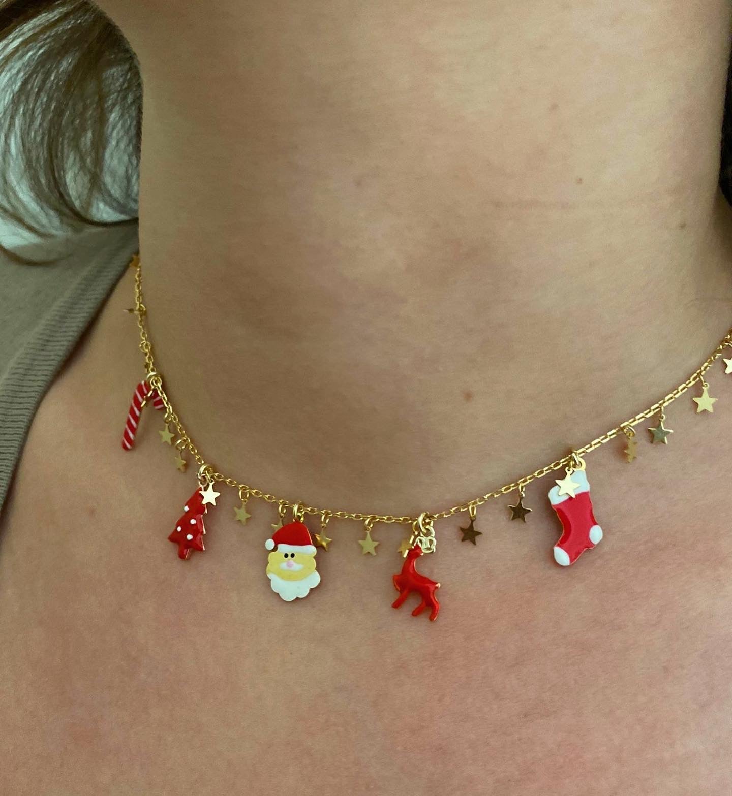 Set Gioielli Natale Donna - Collana, Orecchini E Bib In Strass Rosso E Verde - Foto 9