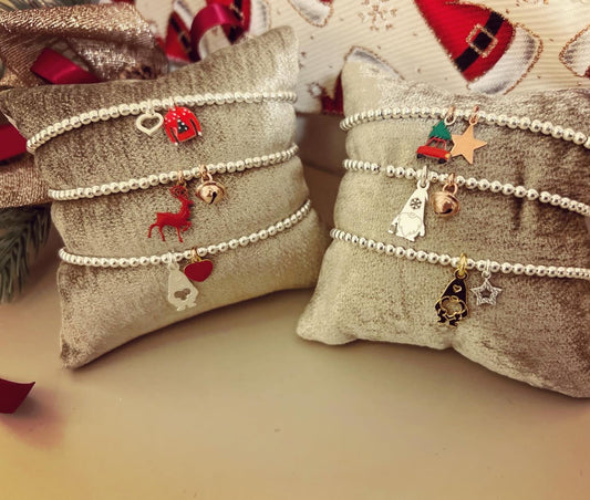 Bracciali sferette argento con ciondoli natalizi