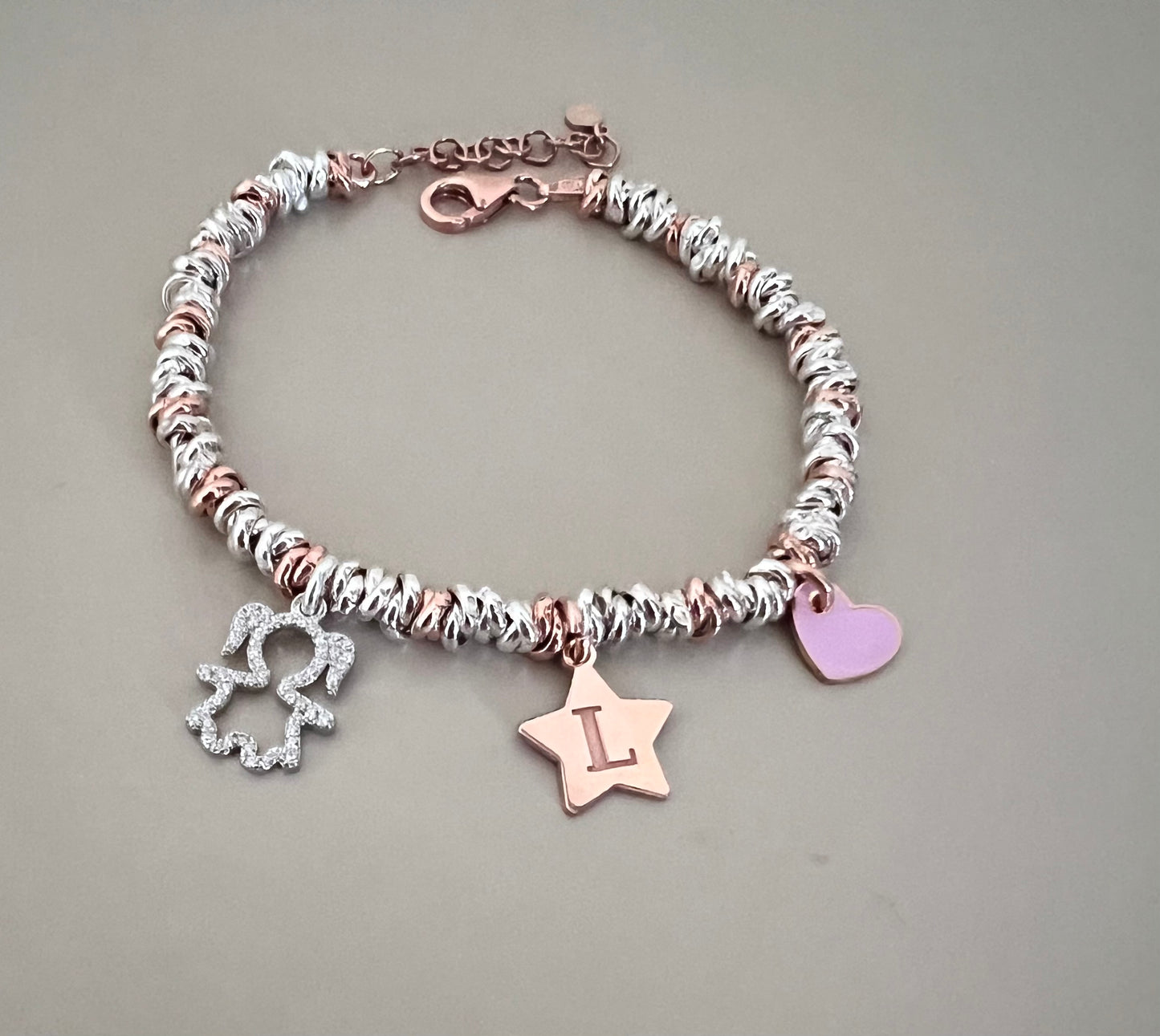 Bracciale bimbo/bimba con iniziale e cuore