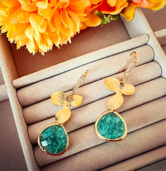 Orecchini fiore e goccia turchese effetto craquelè - Filigrane & co