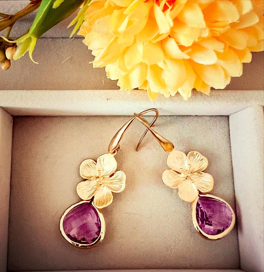 Orecchini con fiori e gocce di ametista - Filigrane & co