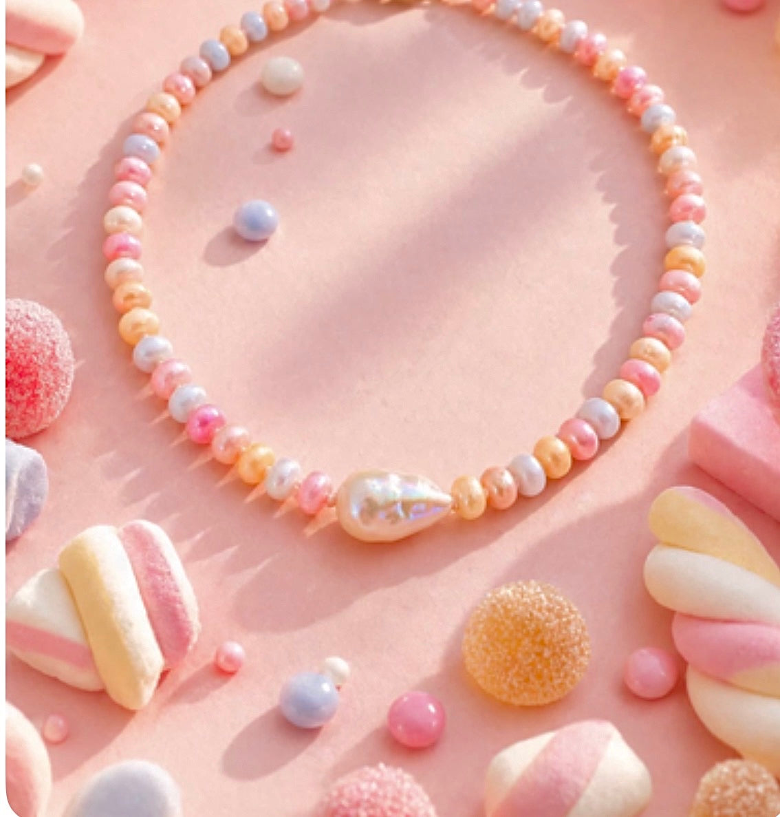 Collana girocollo bonbon con perla centrale