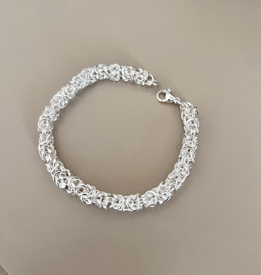 Bracciale in acciaio argentato catena bizantina