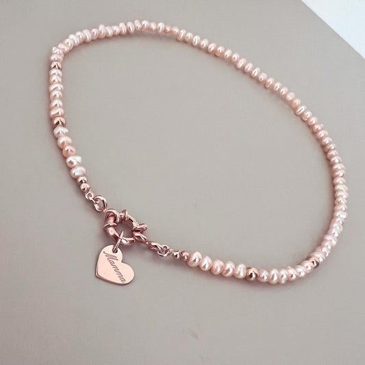 Collana cuore mamma perle e argento rosato