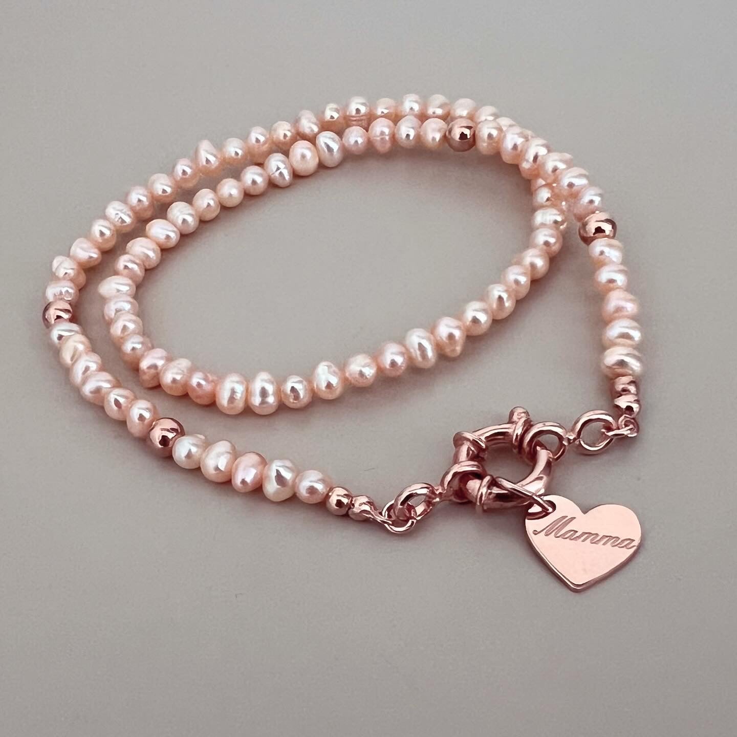 Collana cuore mamma perle e argento rosato