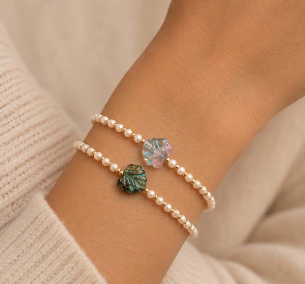 Collana girocollo e bracciali con perle e foglie - Filigrane & co