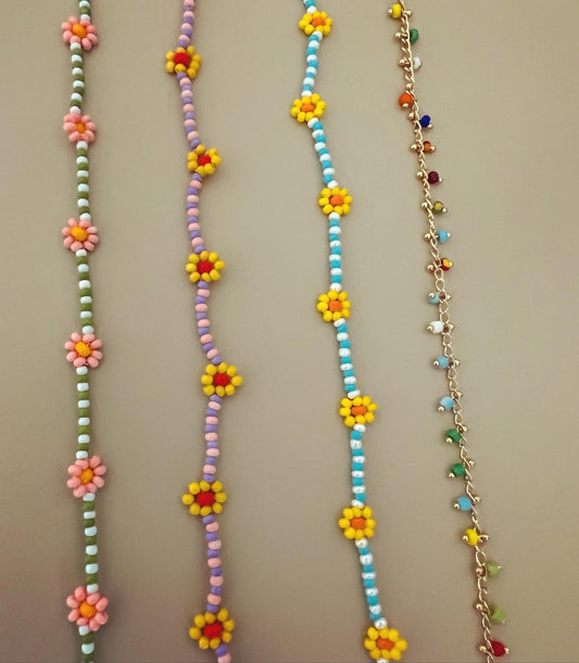 Cavigliere a fiori e cristallini colorati