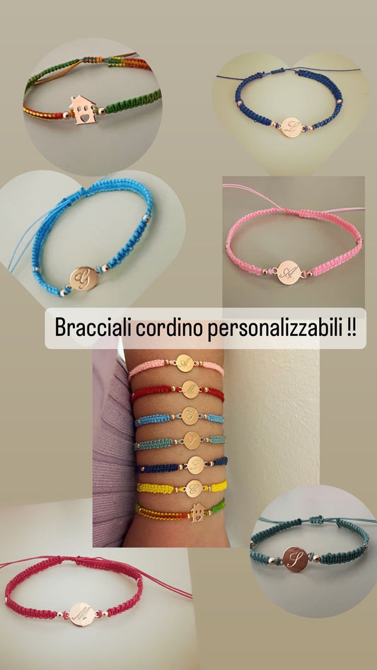 Braccialetti iniziali e casetta cordino colorato