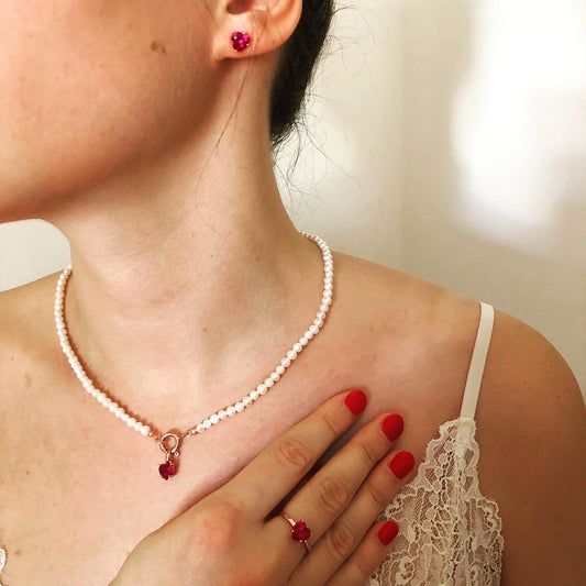 Collana perle e cuore zircone - Filigrane & co