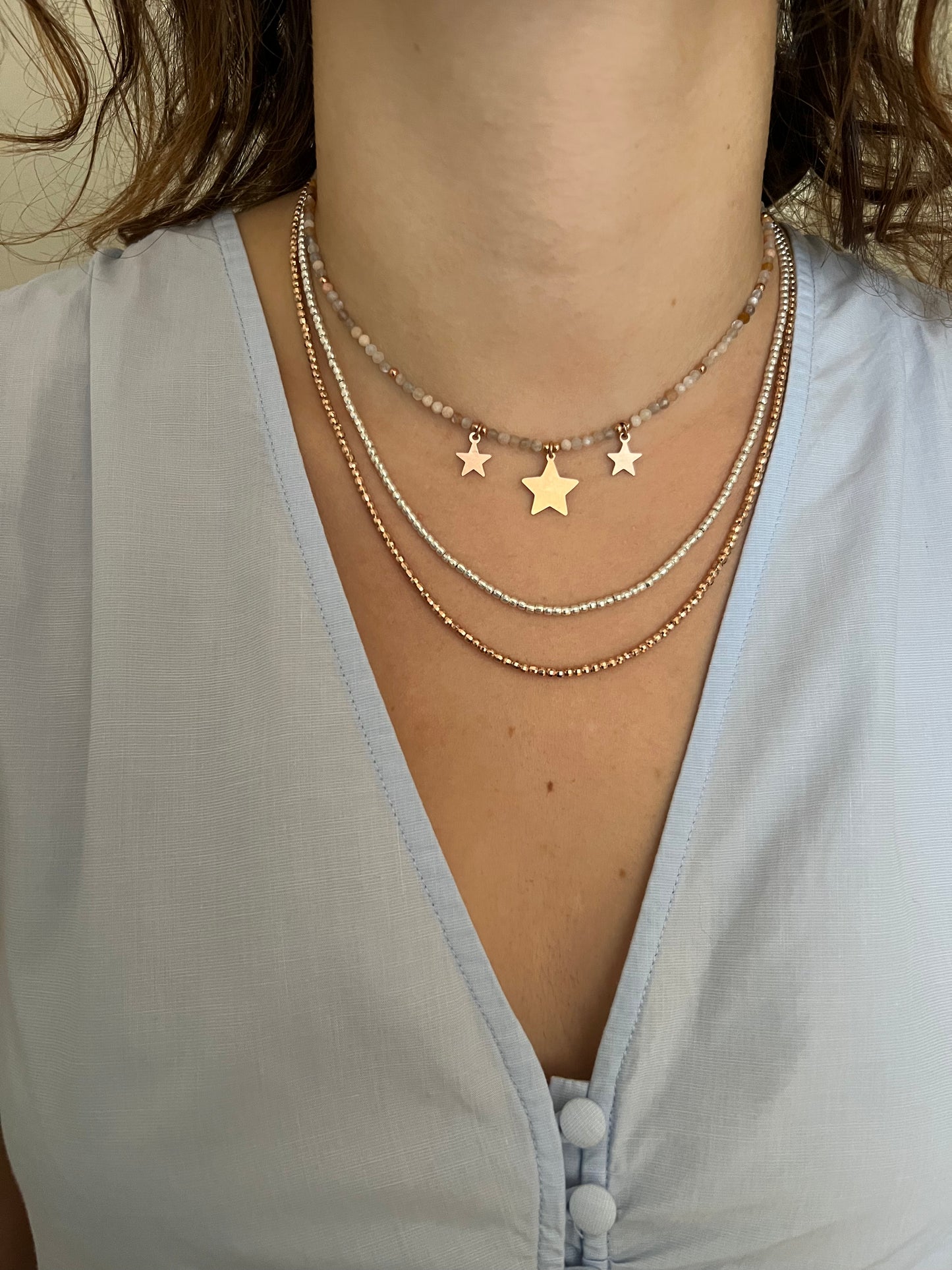 Collana donna girocollo con tre stelle in oro bianco - Sari Gold Collana donna girocollo con tre stelle in oro bianco - Sari Gold