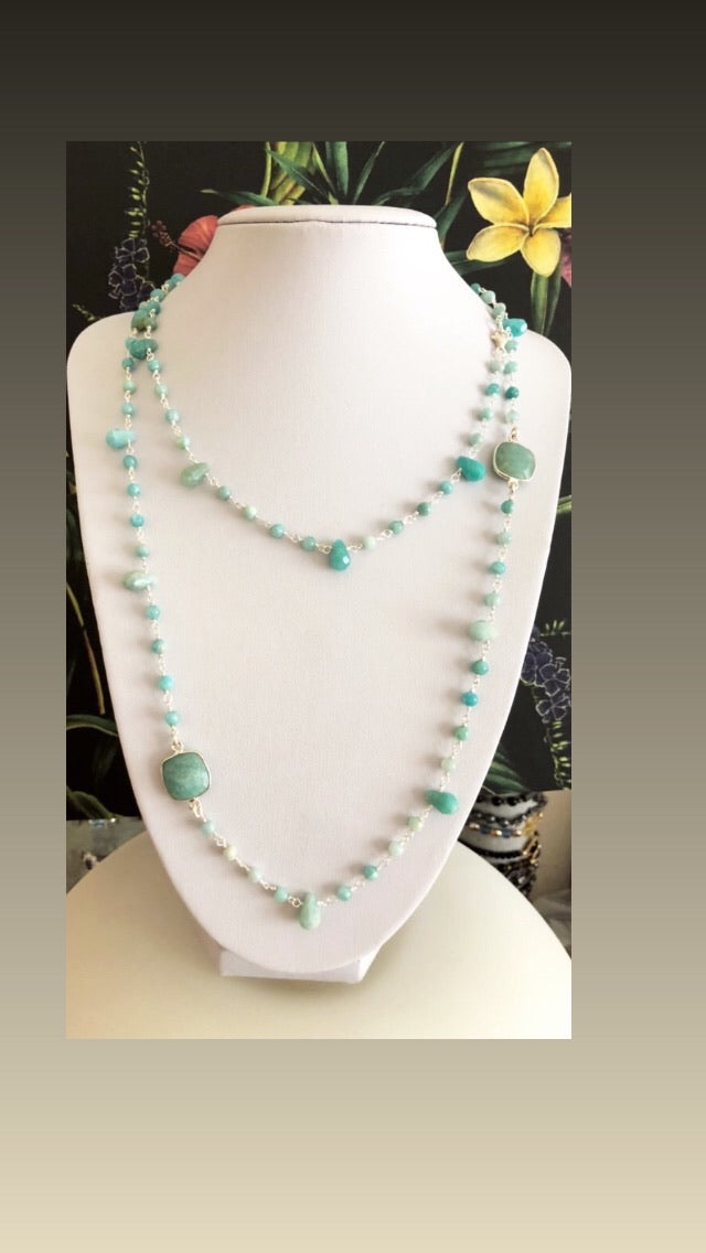 Collana lunga argento e amazonite - Filigrane & co