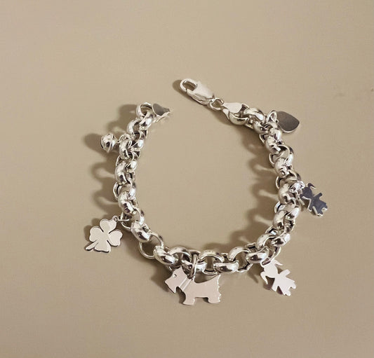 Bracciale catena rollò grossa e 5 ciondoli